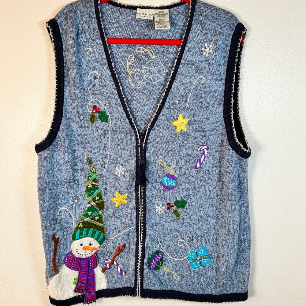 White Stag Womens Plus‎ Blue Snowman Christmas Ugly Sweater Vest 18W 20W Vintage